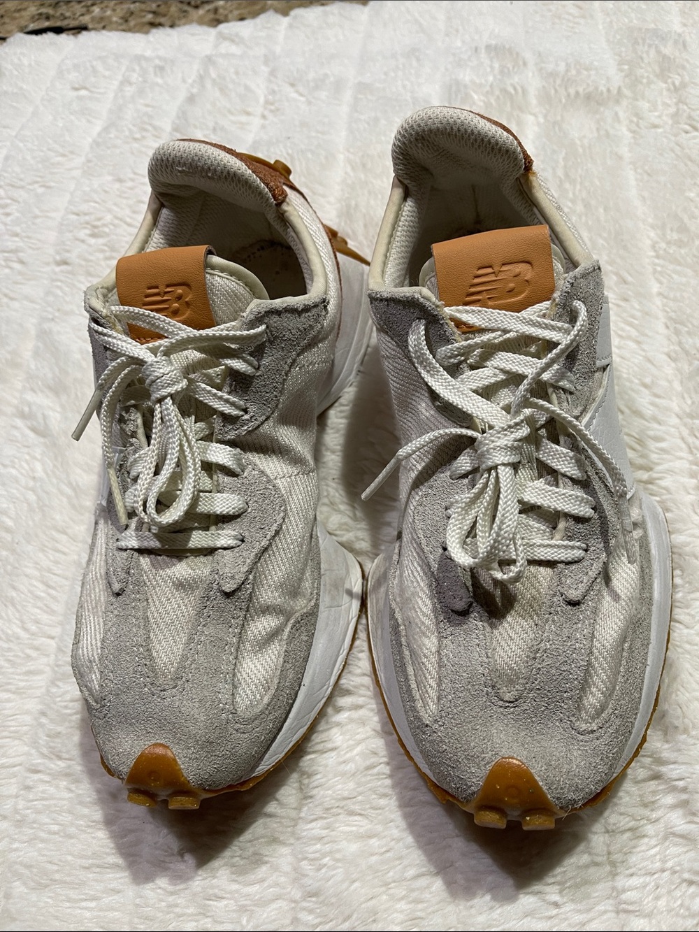 New Balance 327 White & Tan Athletic Sneakers